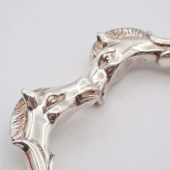 HERMES Logo Cheval Double Horse Head Bangle Bracelet Silver Accessory - Picture 12 of 16